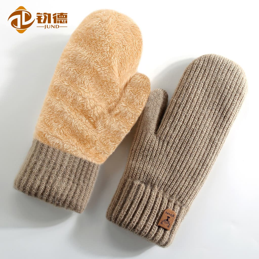 Novo estilo luvas de malha inverno forro de lã engrossado dupla camada luvas quentes ciclismo luvas de dedo KJKB