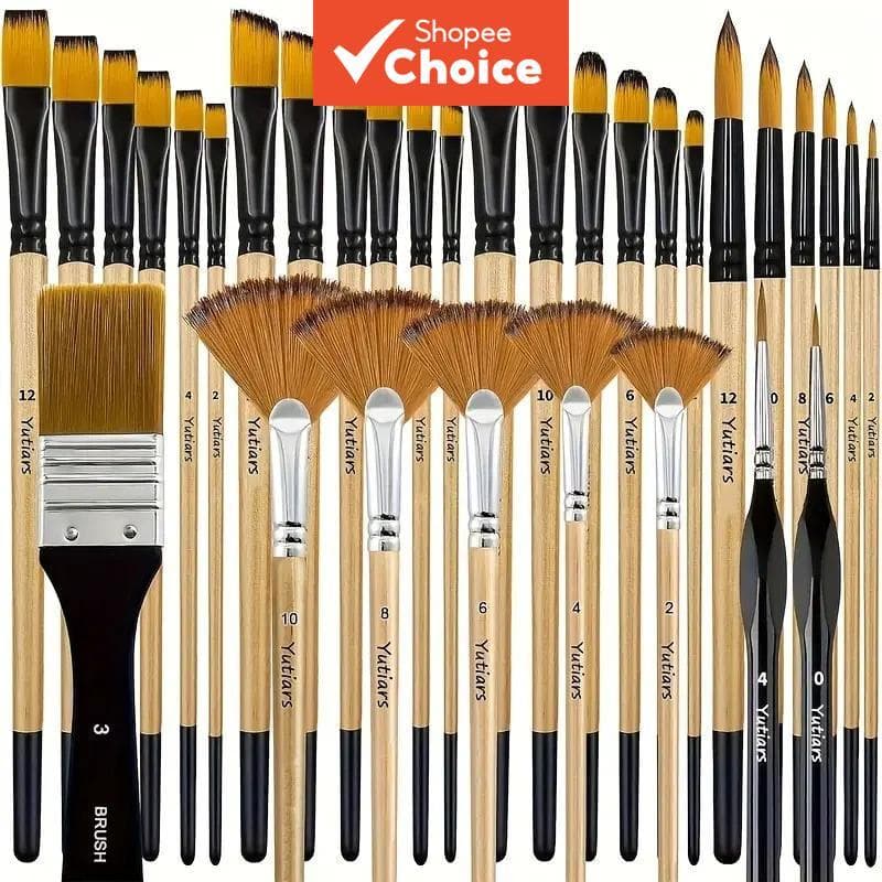 Pincéis De Pintura 32 Peças Para Acrílica , Cerdas De Nylon Premium Com Redondo , Filbert , Plano , Ventilador , Ângulo