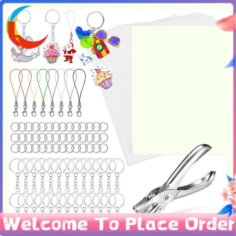 Conjunto De Folha De Plástico Retrátil De 229 Peças , Kit De Chaveiro De Papel Com 20 Folhas , Furador E