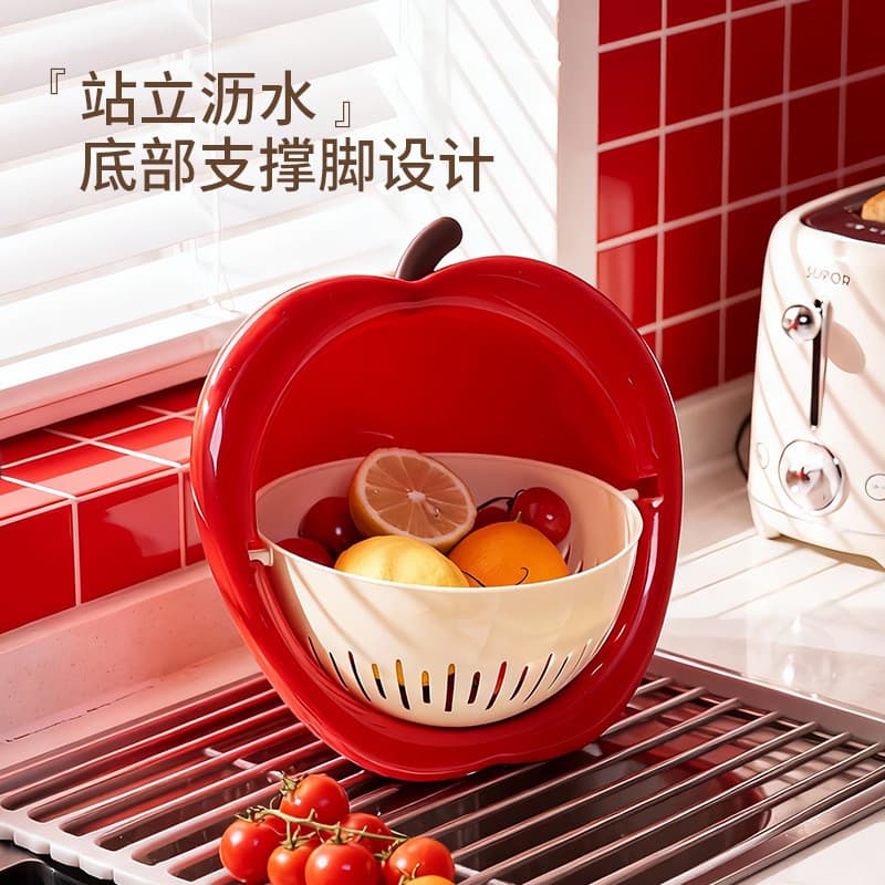 Novo bonito cesta de drenagem dupla camada lavagem frutas ferramenta útil cozinha casa sala estar cesta frutas bacia lav