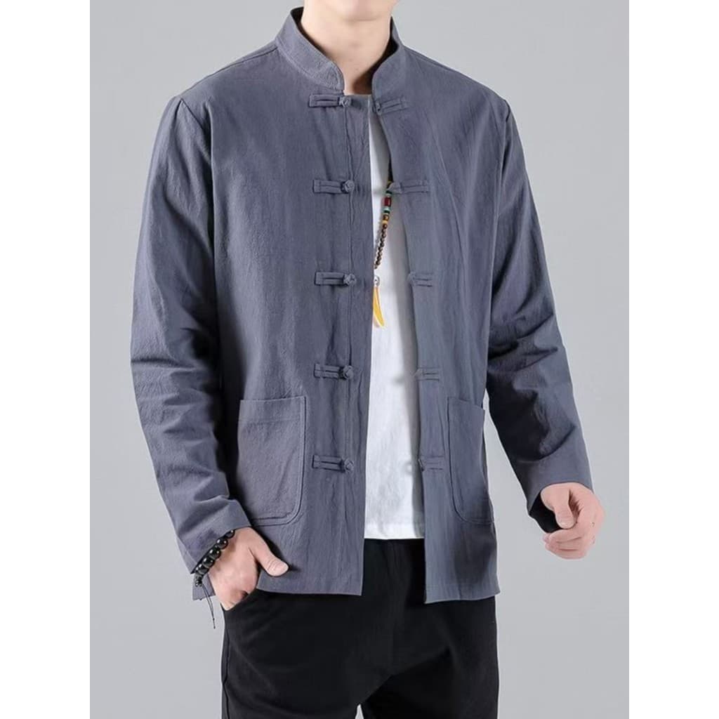 Camisa de linho masculina estilo chinês fivela Tang terno algodão linho república da China ensino médio montanha terno R