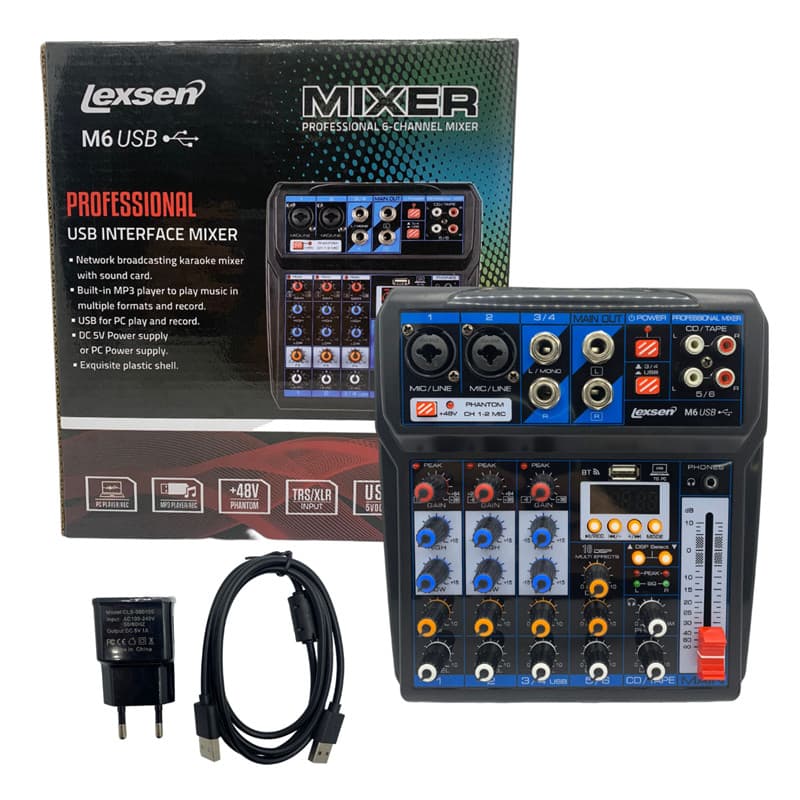 MESA DE SOM LEXSEN M6 6 CANAIS EFEITOS INTERFACE BLUETOOTH