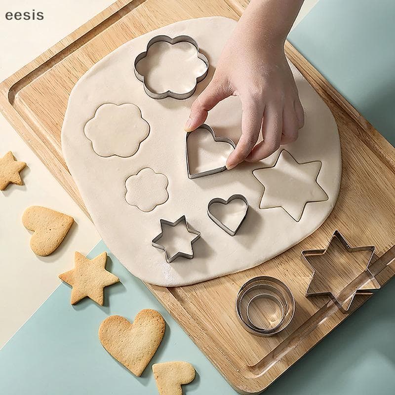 eesis Molde De Cozimento Ovo De Aço Inoxidável Cortador De Biscoito DIY Estrela Coração Flor 3 Pçs/set KL