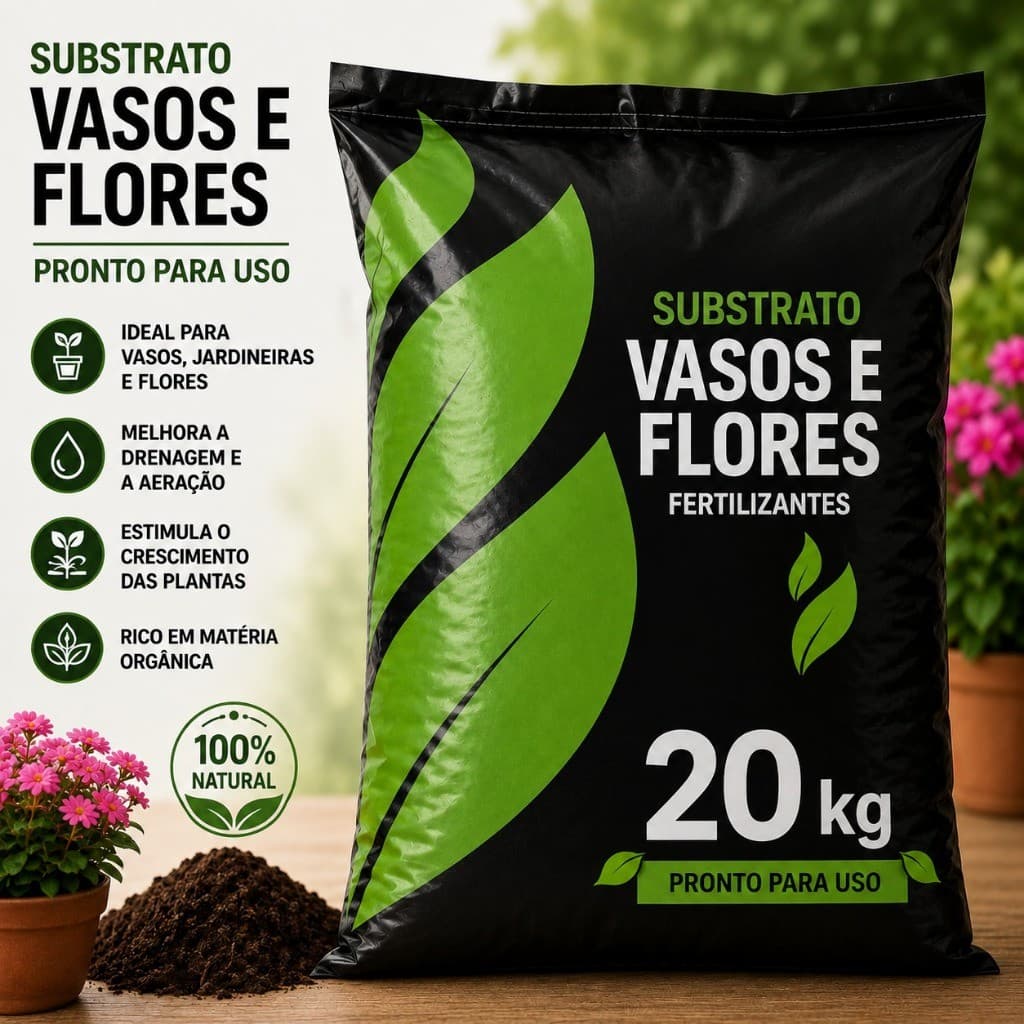 Terra Vegetal Adubada Premium 20kg – Para Vasos, Flores, Horta e Jardim