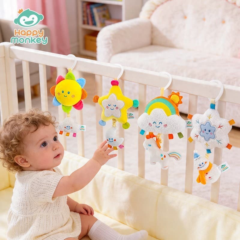 Nuvem berço sino carrinho pingente brinquedo de pelúcia recém-nascido chocalho iluminação música chocalho pendurado tipo