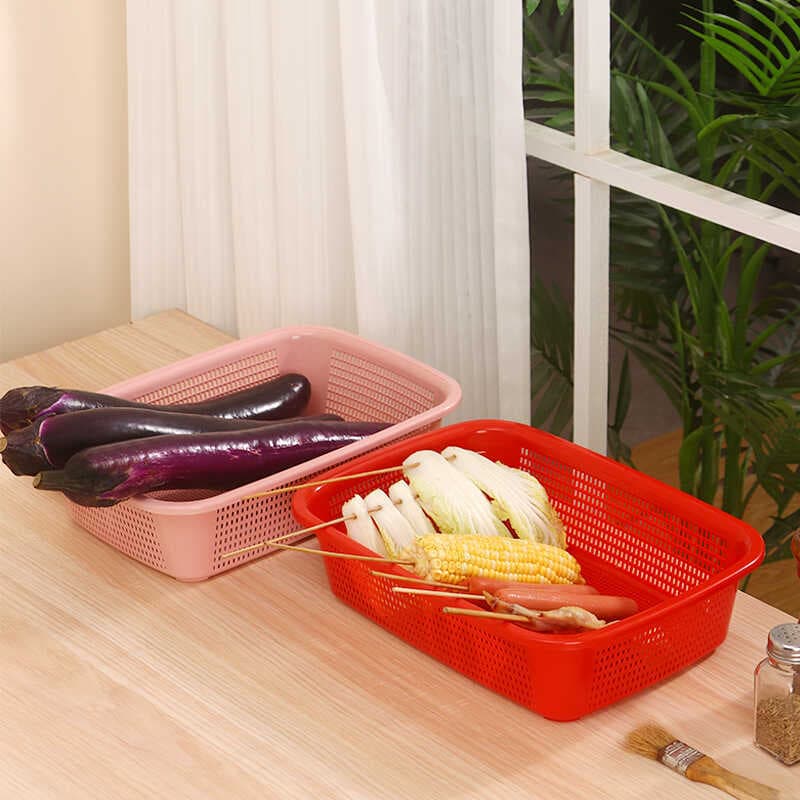 Cesta de churrasco cesta de vegetais cesta de plástico retangular cesta de drenagem quadro lavagem legumes comercial fru