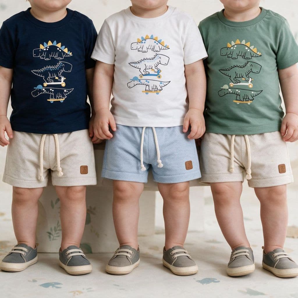 Kit Conjunto Infantil Menino Dinossauro Camiseta Bermuda Roupa Verão Conjunto Verão Camiseta Algodão