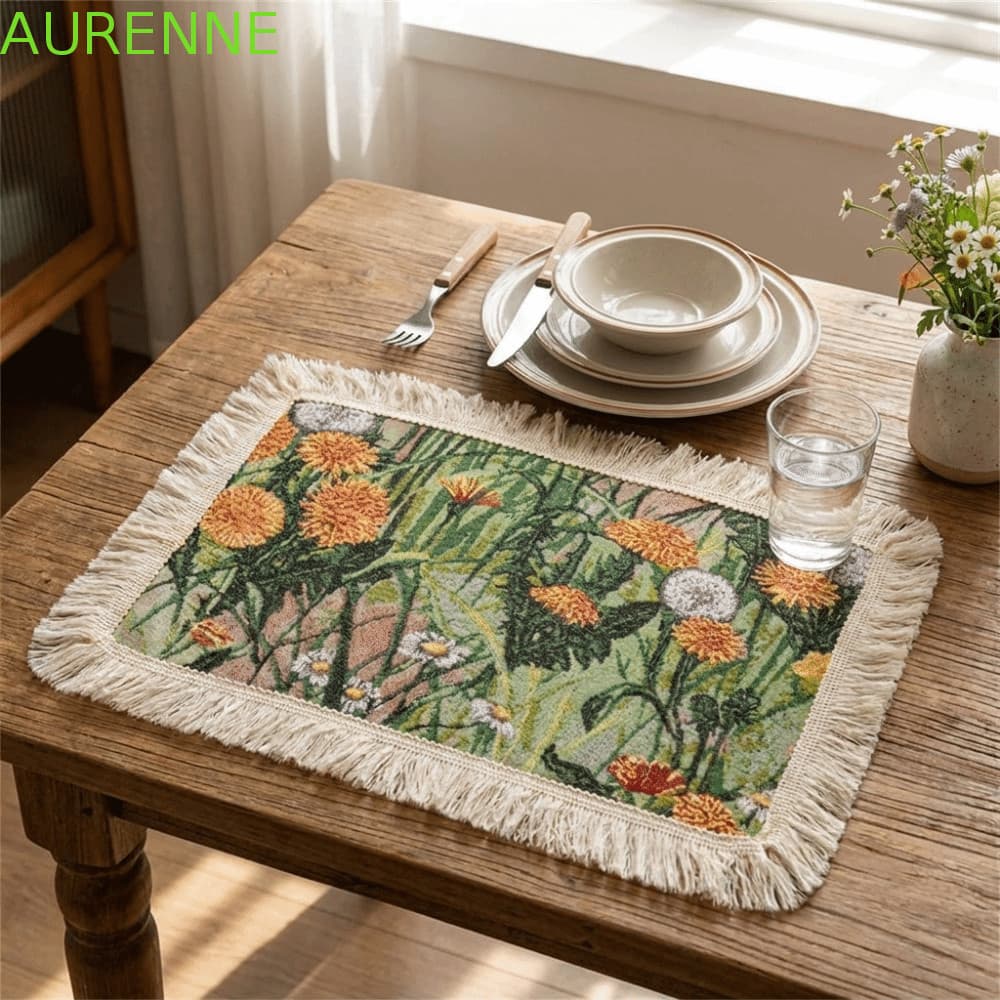 Jogos Americanos Com Borla Floral AURENNE , Tapetes De Mesa Decorativos Resistentes Ao Calor , Retrô Americano
