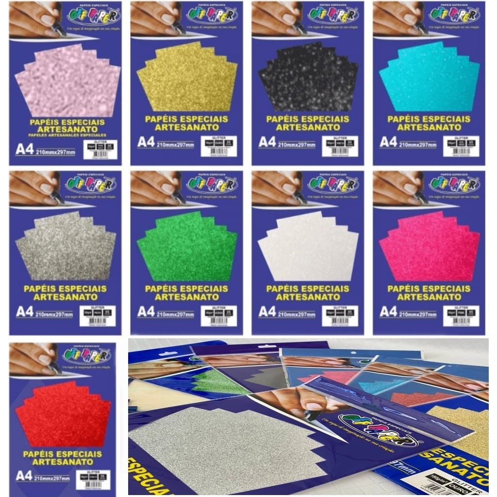 Papel Glitter A4 250g Cores Variadas