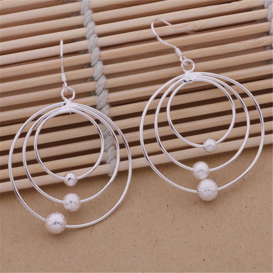 URMYLADY Novos Brincos De Prata Esterlina 100 % 925 Para Mulheres Joias Contas De Três Círculos Festa De Casamento
