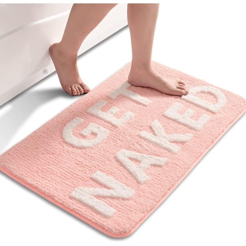 QJHOMO Get Naked Tapete De Banho Fofo Rosa E Branco Tapetes De Banheiro Engraçados Antiderrapantes Decoração De Banheira