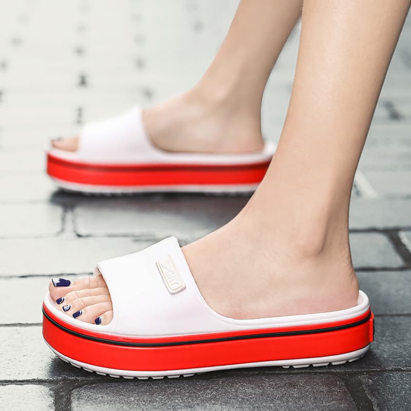 Slides De Plataforma De Contraste De Moda Feminina , Sola De Cunha Grossa Antiderrapante Verão Casual Chinelos Ao Ar Liv