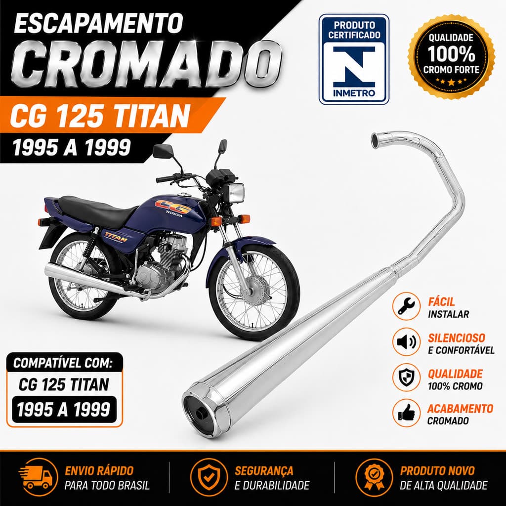 Escape Original De Moto Titan 125 1995 Até 1999 Cromo Forte