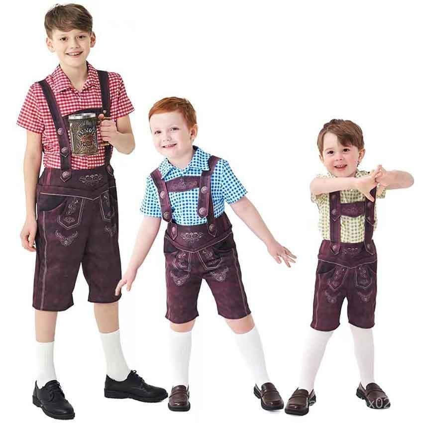 Traje Tradicional Alemão para Menino, Dirndl de Oktoberfest, Fantasia Bávara para Festa da Cerveja em Munique, com Chapé