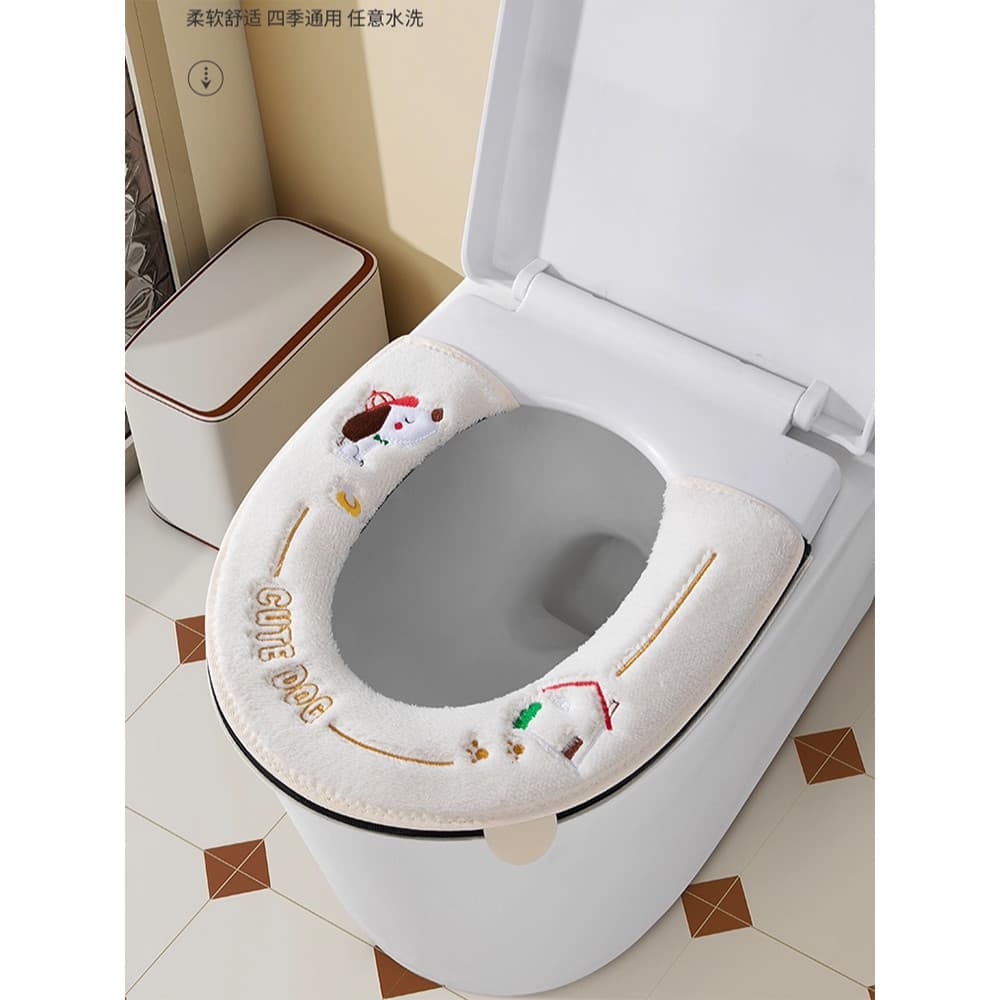 Almofada de assento de vaso sanitário com zíper em forma de U, macia, amigável à pele, adesivo de vaso sanitário, quatro