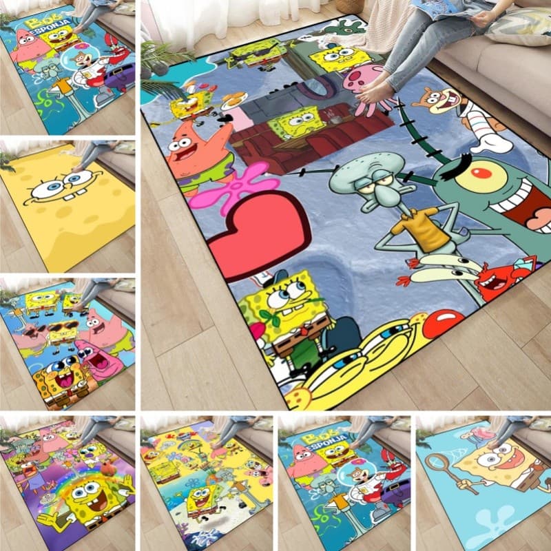 Bob Esponja Texto Personalizado Flanela Impresso Tapete Antiderrapante Presente De Aniversário Para Crianças E Adultos