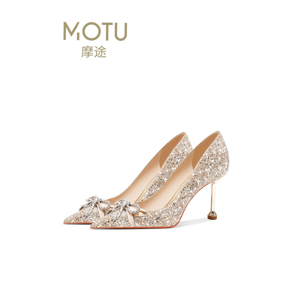 Lindos sapatos de casamento Hexiu vestido de casamento de duas peças cristal Strobe salto alto feminino Stiletto arco no