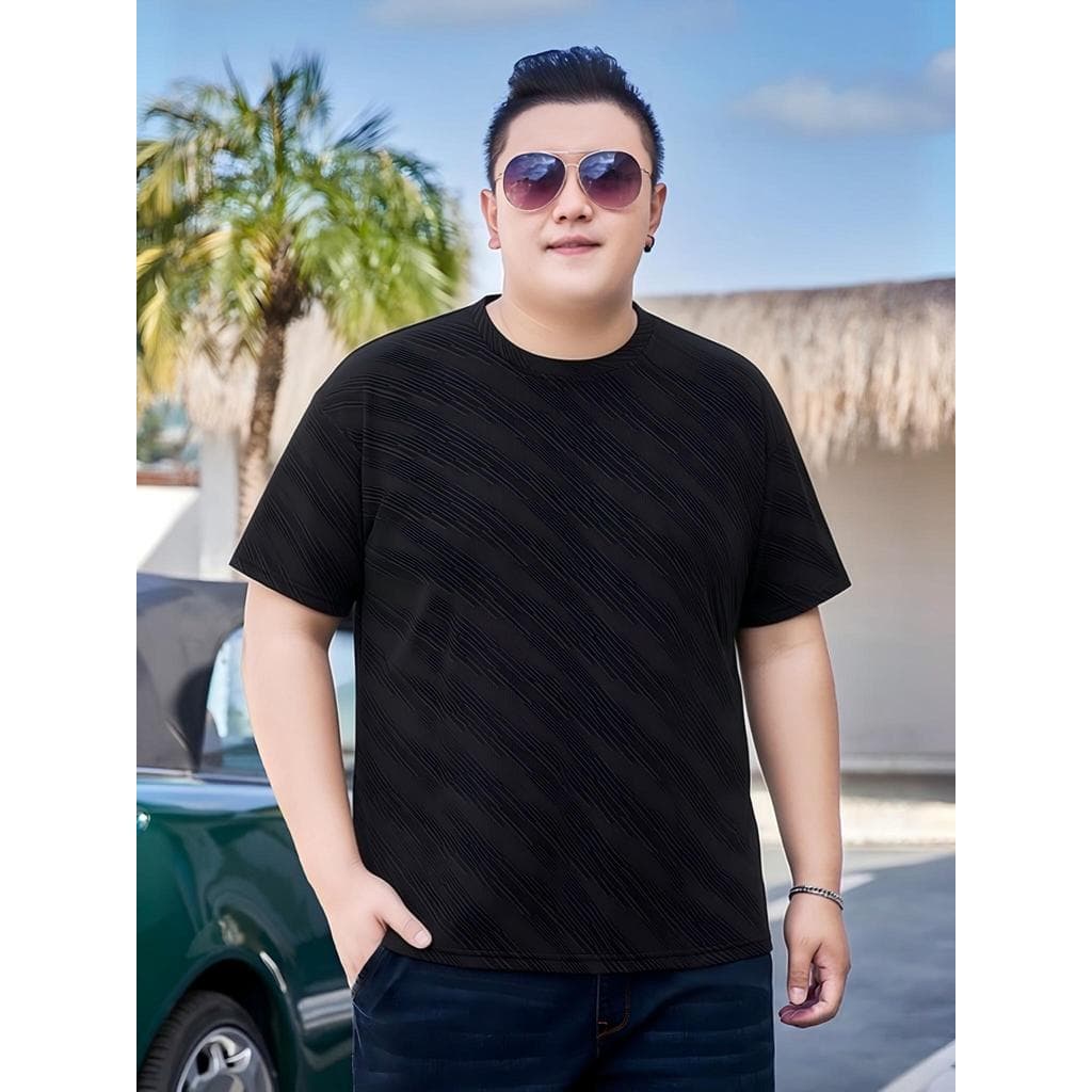Estilo Casual camiseta de manga curta masculina solta em torno do pescoço respirável tamanho grande mais gordura preto t