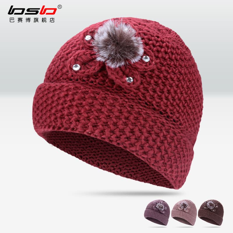 Chapéu de inverno feminino de meia-idade idosos chapéu de lã quente engrossado chapéu de idosos avó mãe chapéu proteção