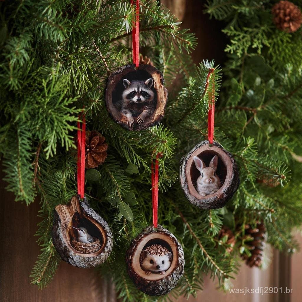 2D Buraco De Árvore Plana Floresta Animal Pendurado Ornamentos Acrílico De Natal Pingente Feriado Festa Casa Parede Jane