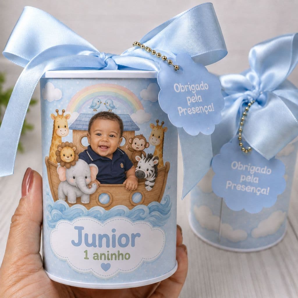 Kit 20 Cofrinhos Personalizado com Foto 9x6 - 20 Unidades - Porta Moedas Lembrancinhas para Festa Arca de Noé Bíblico