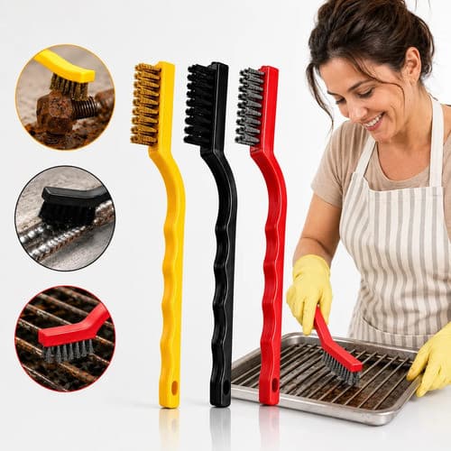 Kit 3 Escovas de Aço Latão e Nylon Limpeza Pesada Remoção de Ferrugem Multiuso