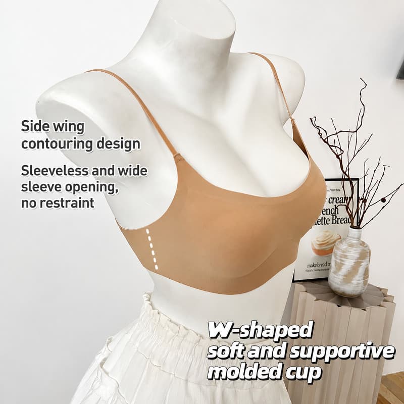Sutiã com decote profundo em V, invisível, sem costura, estilo regata, com alças finas e efeito push-up.