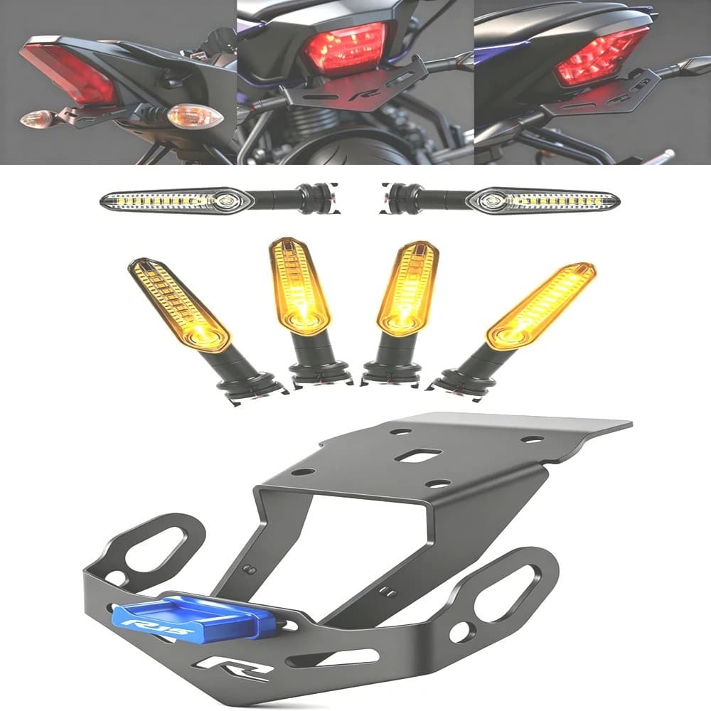 Novo Apto Para YAMAHA YZF-R15 V3 2017-2025 Suporte Da Placa De Licença Motocicleta Traseiro LED Sinais Volta Luzes