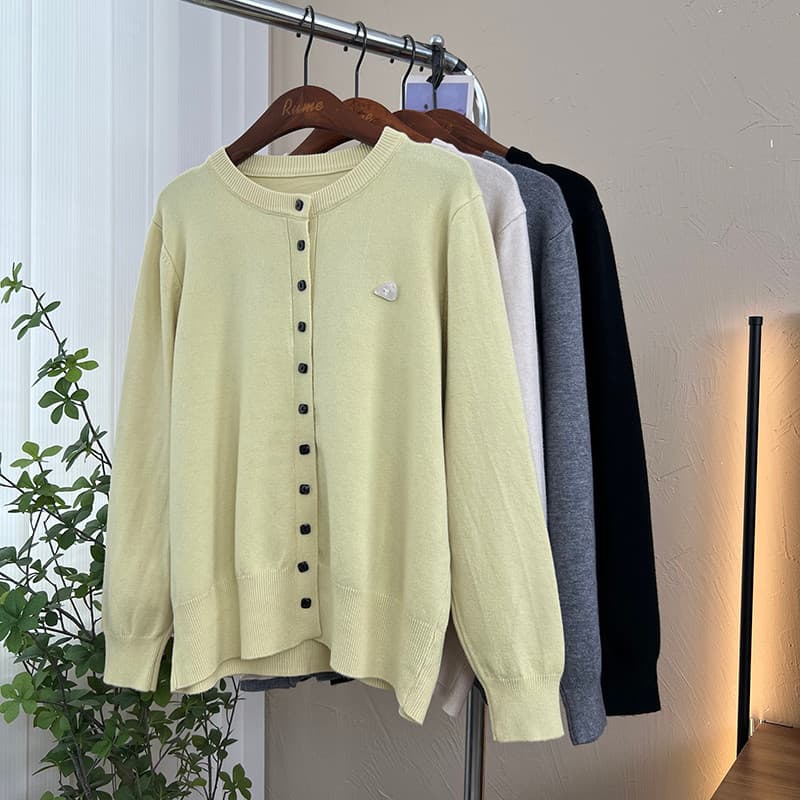 Macio ceroso suave ~ em torno do pescoço cor sólida cardigan de malha cardigan feminino camisola solta topo Jade pingent