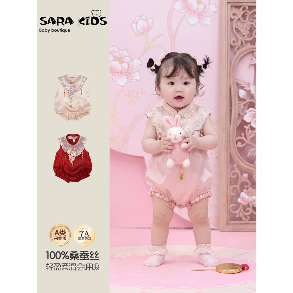 Mês inteiro feminino bebê verão roupas finas macacão infantil bebê novo estilo seda amoreira um ano de idade cem dias ma