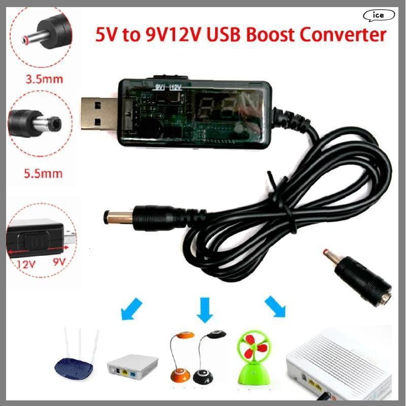 Conversor De Reforço USB Du DC 5V Para 9V 12V Cabo Step-up + Conector 3.5x1.35mm Fonte De Alimentação/Carregador/Energia