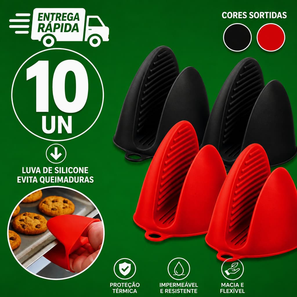 Luva Térmica Silicone Pega Panela Bico de Pato Antiderrapante Proteção Calor Forno Cozinha