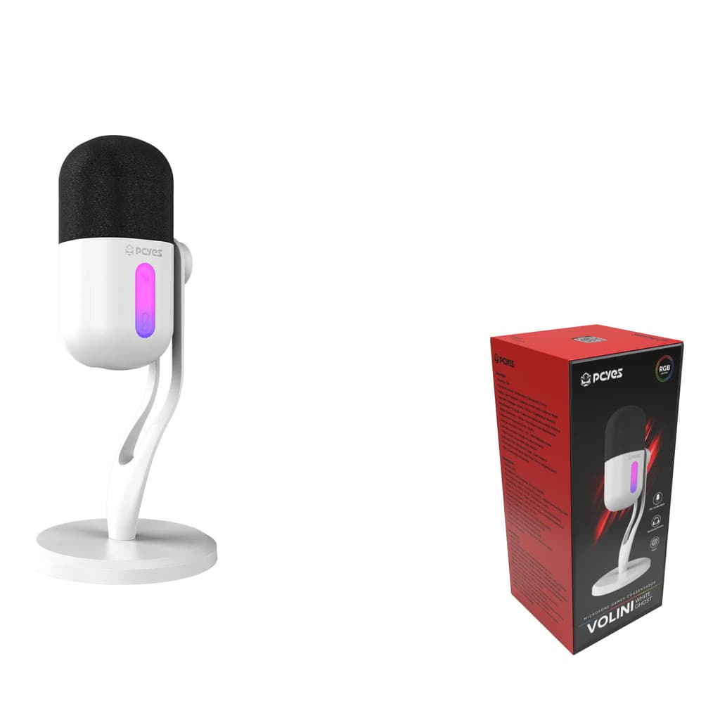 Microfone Gamer Condensador PCYES Volini White Ghost RGB USB - Mgvlnwg - PCYES