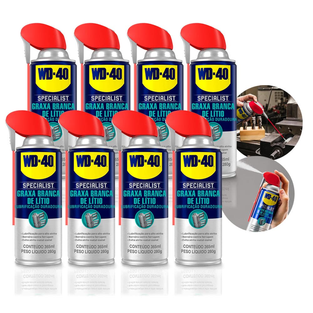 Kit 8 Graxa Branca de Lítio WD-40 Spray Lubrificante Specialist 365ml