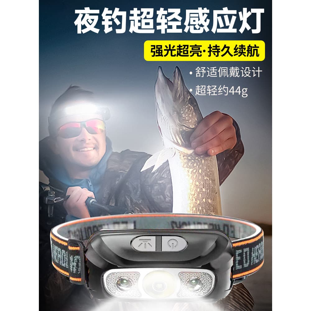 Farol com Sensor Super brilhante, farol de luz forte montado na cabeça, recarregável, pesca noturna, especial, ultraleve