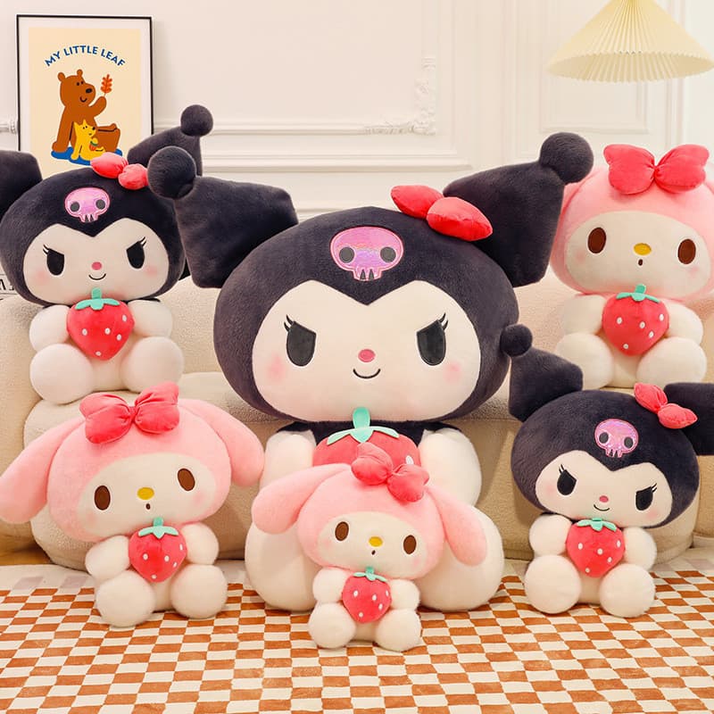 25-50cm Sanrio Brinquedo de Pelúcia Kuromi Melody Boneca de Pelúcia Bonito Brinquedo de Morango Travesseiro Animal