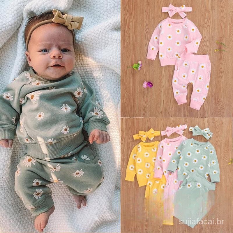 - Conjunto De Roupas Infantis Camisa Manga Longa + Calça + Faixa De Cabelo