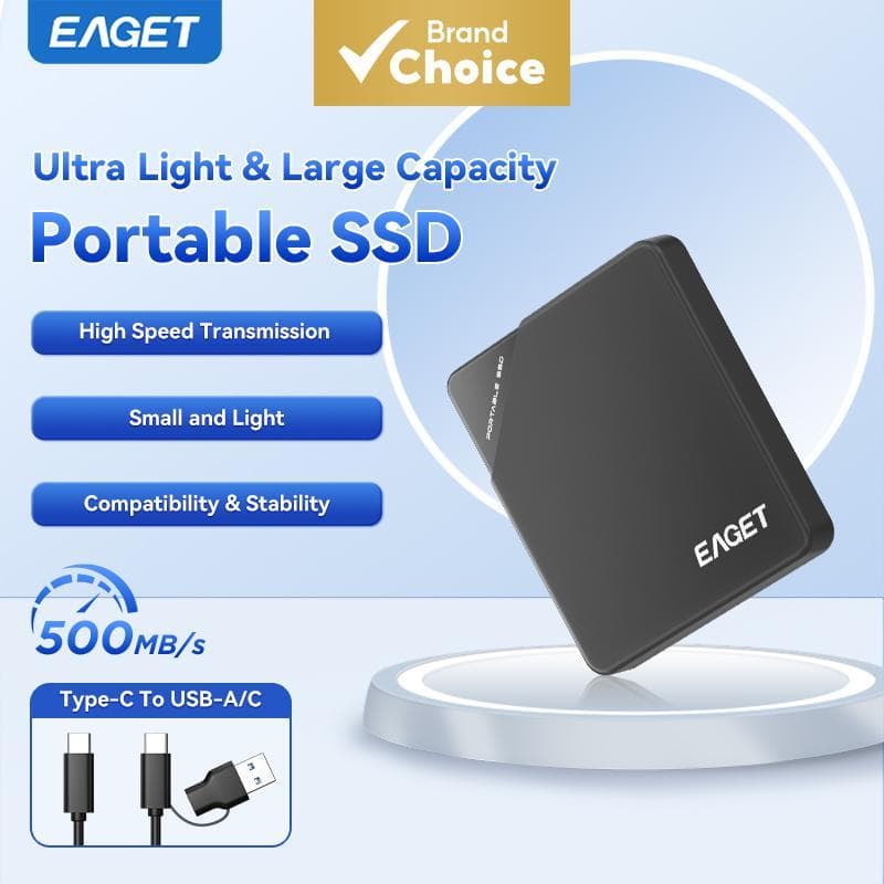 EAGET SSD Portátil USB 3.2 Alta Velocidade Disco Rígido Externo de Grande Capacidade Armazenamento Resistente a Choques