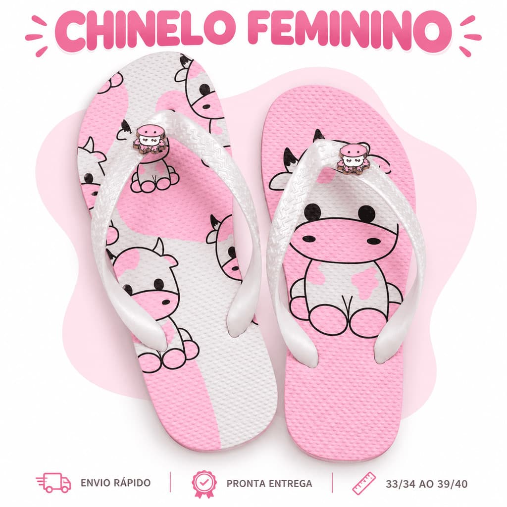 Chinelo Feminino Leve Macio Confortável de Borracha Antiderrapante Resistente Estampado 33/34 a 39/40
