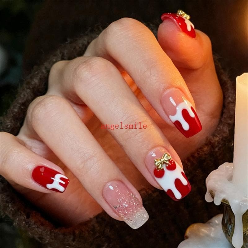 Ace Holiday Ready Press On Nail Extensões De Unhas Amigáveis À Pele Com Gradiente Brilhante
