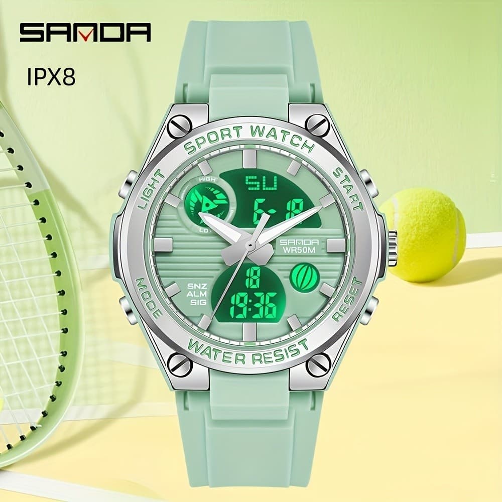 SANDA Senhoras Relógio Moda Luminosa Esportes Relógio Eletrônico Dual Display Despertador Digital Senhoras Relógio Espor