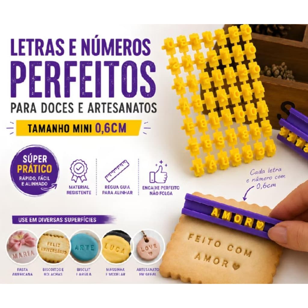 Carimbo Confeiteiro Mini Marcador Numero Letra Pasta Americana Biscoito