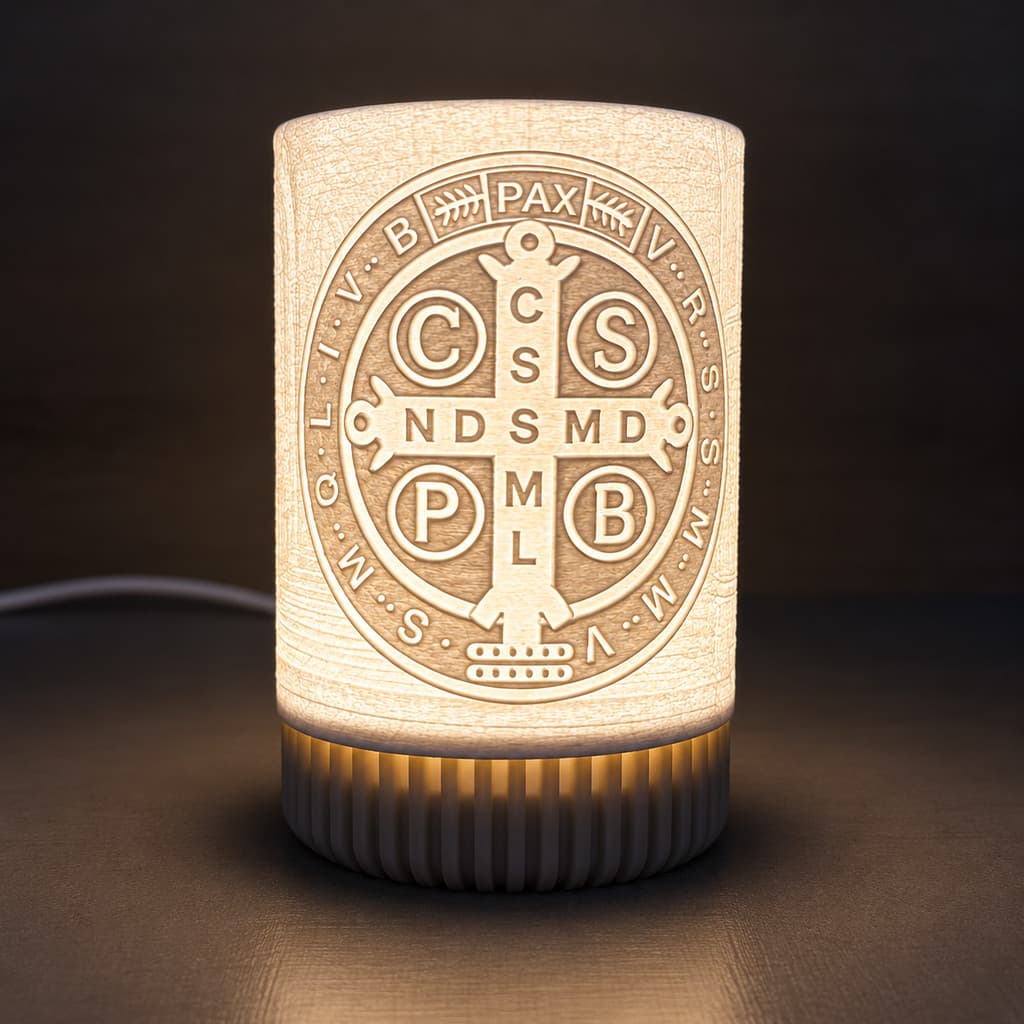 Luminária Religiosa Oração de São Bento Medalha de São Bento com LED USB