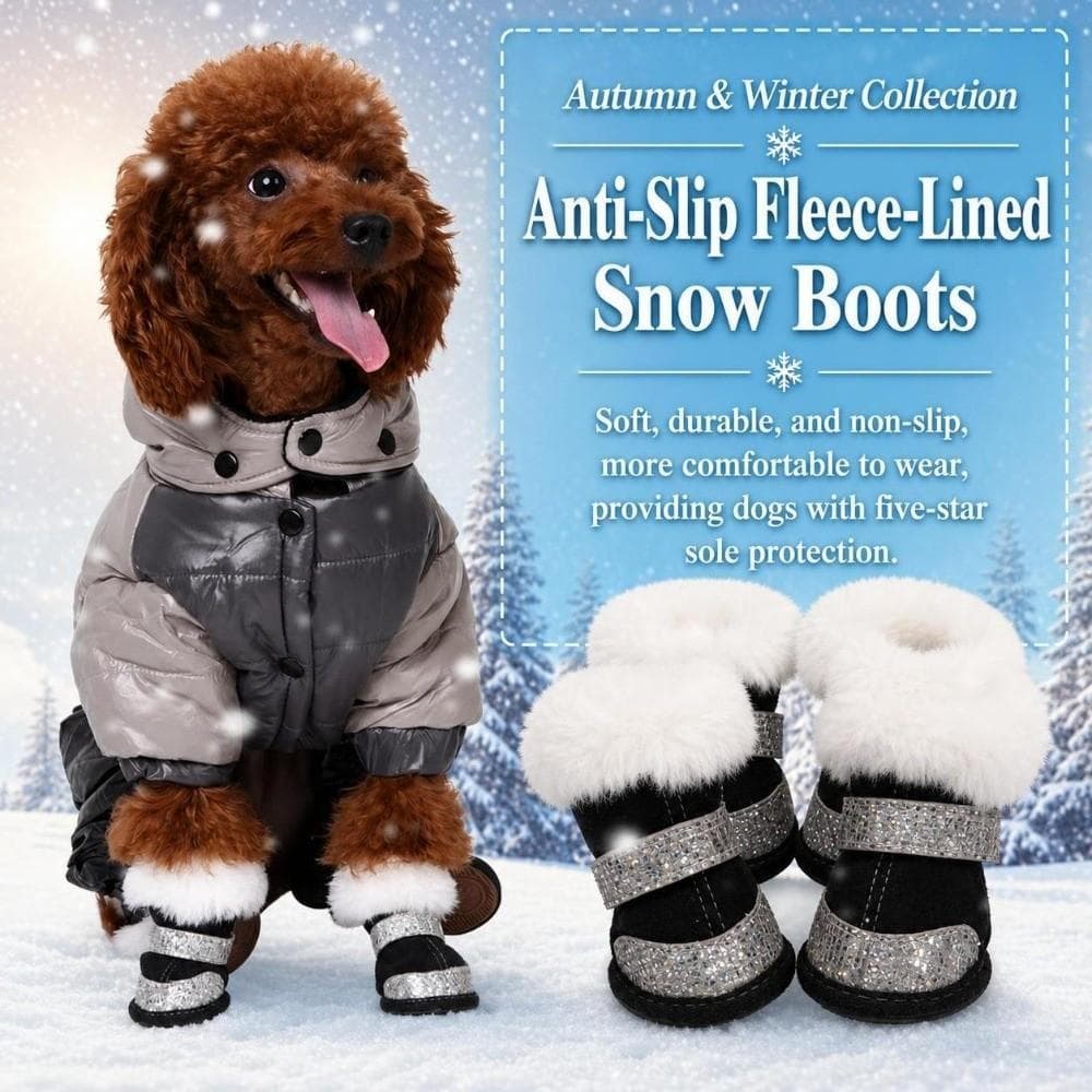 4 Unidades De Sapatos Para Cães De Inverno , De Pelúcia Espessos Animais De Estimação , Botas De Neve Antiderrapan