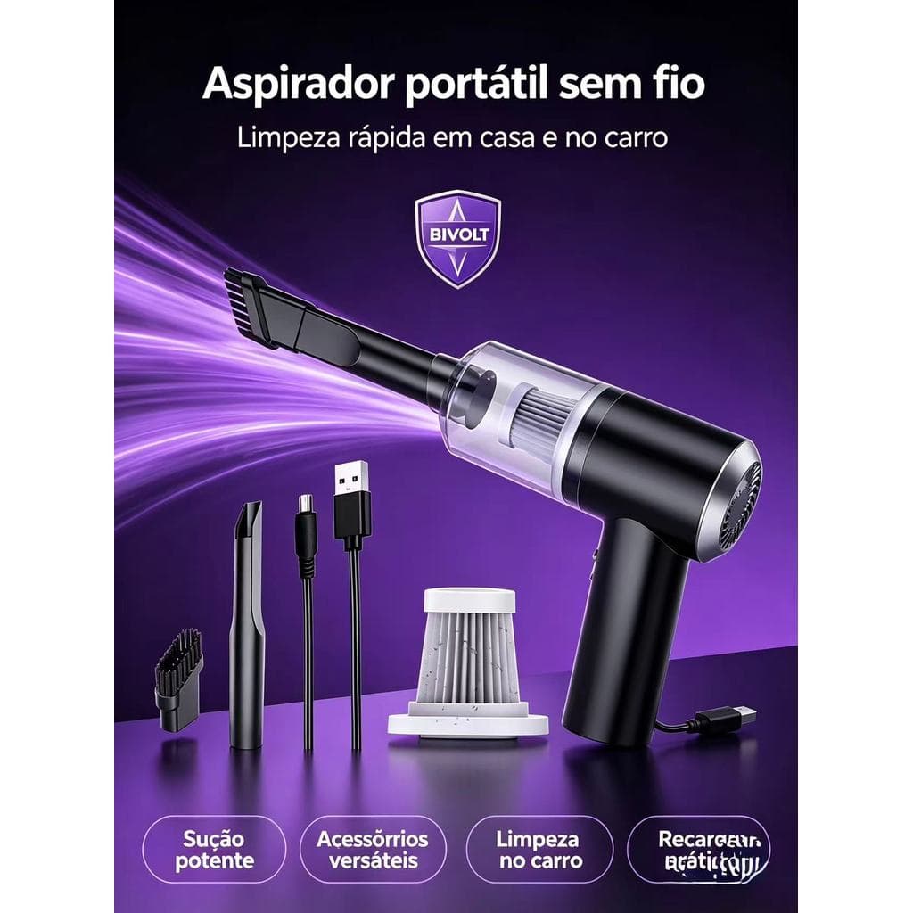 Mini Aspirador de Pó USB 3 em 1 Portátil Recarregável Multifuncional Carro Casa Preto ou Sortido