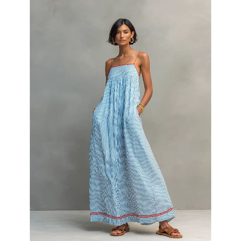 Vestido feminino moda Casual estilingue sem mangas vestido longo de uma peça