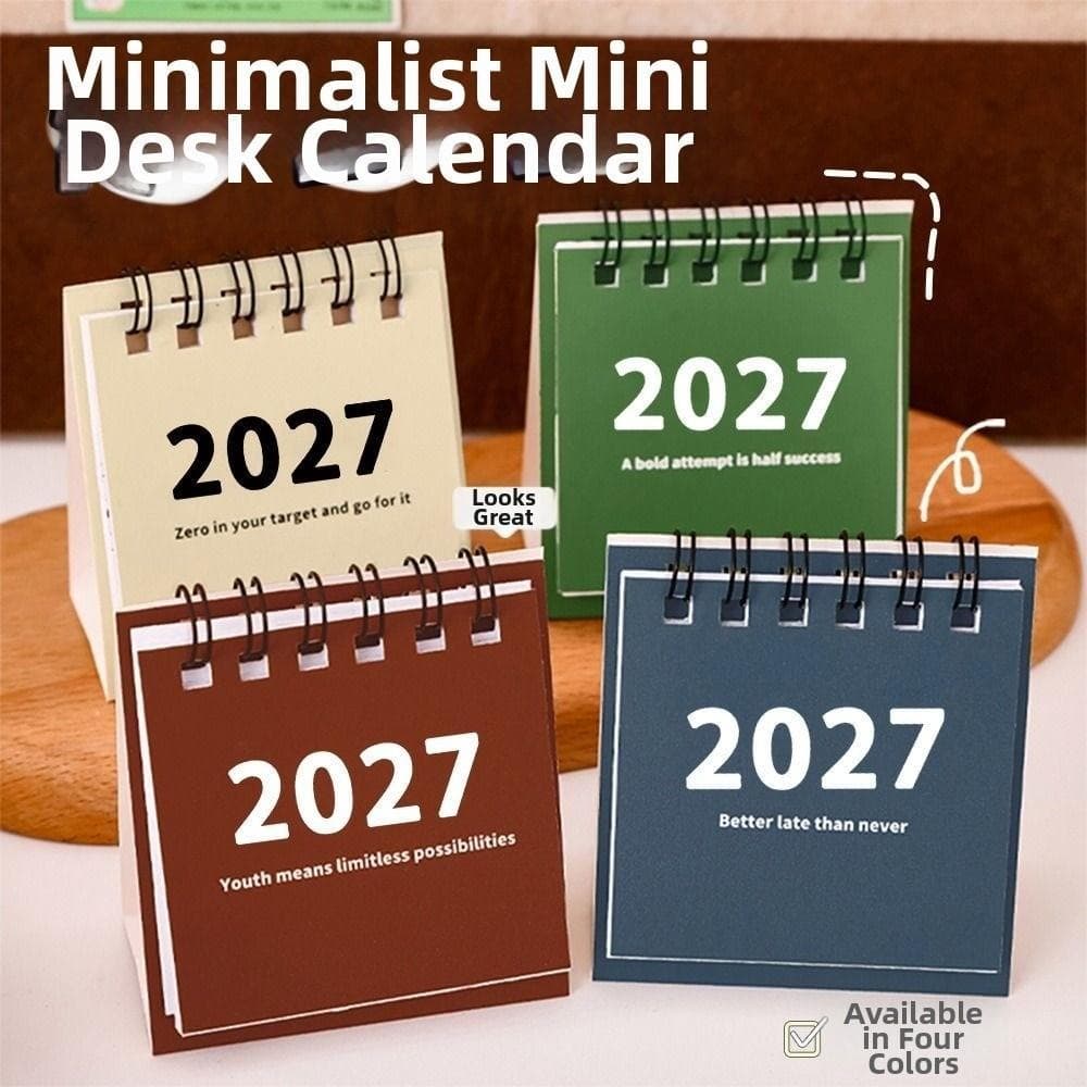 Calendário De Mesa 2027 , Mini Bobina Dupla Com Base Em Pé Para Presentes , Escritório Doméstico