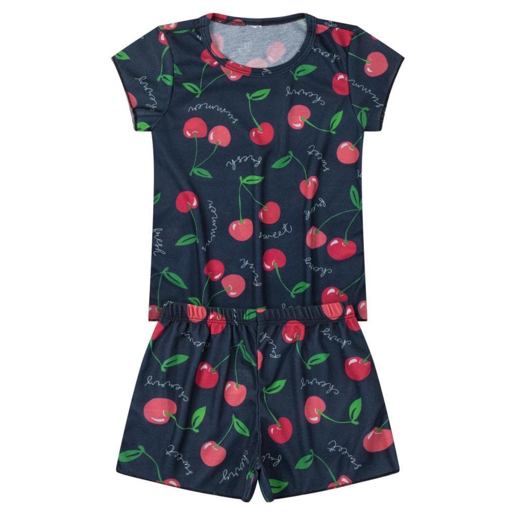 Conjunto Infantil Menina Estampado Cereja Marinho