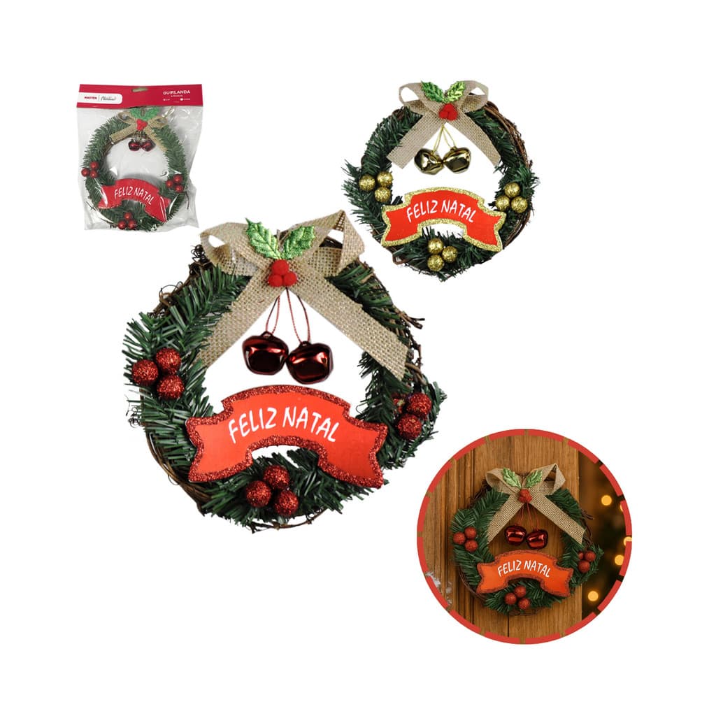 Guirlanda Enfeite Natal Porta Guizo Decoração Natalina 18cm