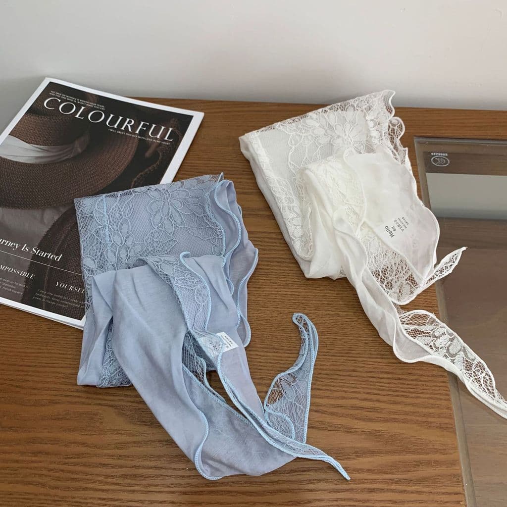 Azul amor renda borda lenço de seda feminino verão cabeça capa triângulo cachecol fungo borda longo cachecol foto estilo